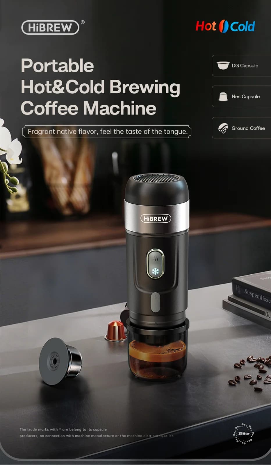 Machine à café portable pour capsules et café moulu